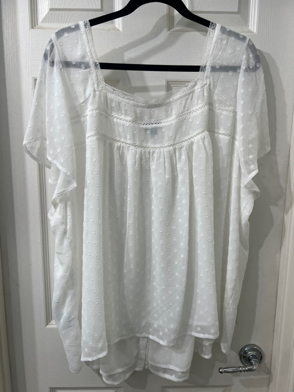 Torrid White Swiss Dot Lace Blouse Flutter Sleeve Feminine Top NWT Size 4X - Picture 6 of 6